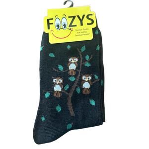 NWT Foozys Black Crew Length Owl Pattern Socks Women's One Size